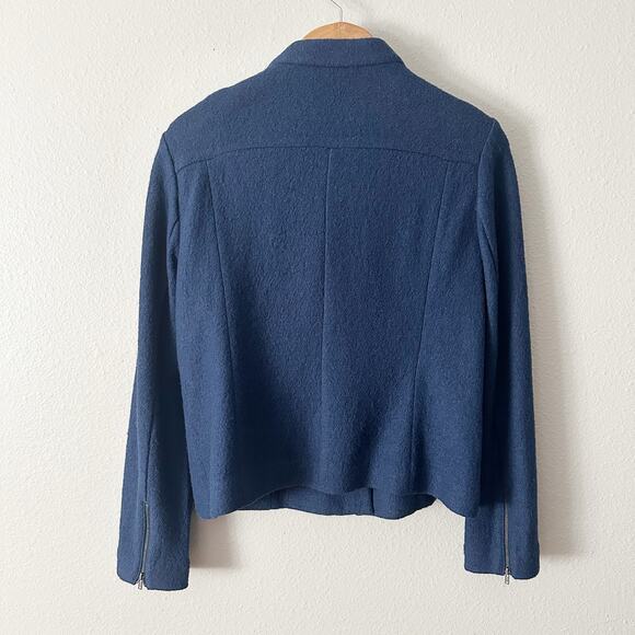 Talbots Boiled Wool Navy Zip Front Jacket Women's Size 12 long sleeves - Picture 9 of 13